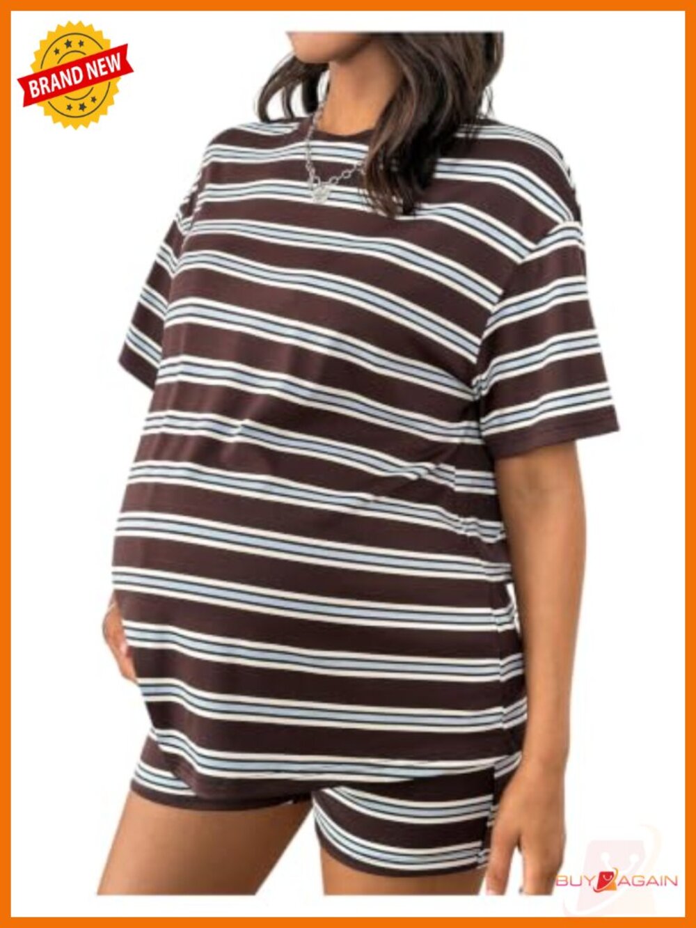 Women's Striped 2 Piece Maternity Lounge Set Short Sleeve Shorts